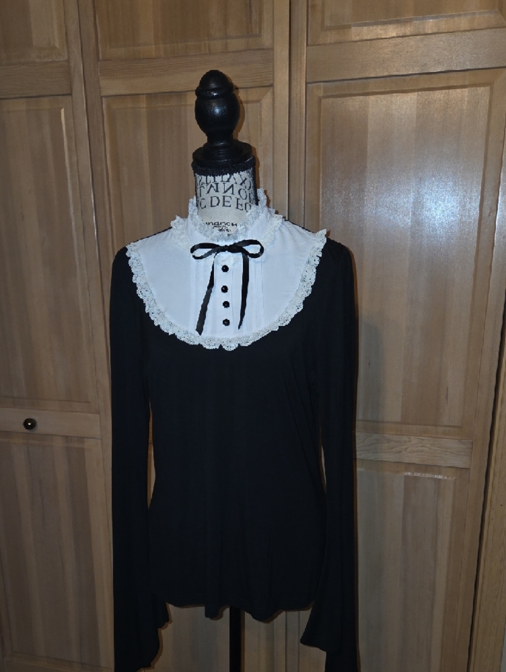 Killstar Arch Duchess Lace Black Long-Sleeve Top with White Lace Collar - NWT